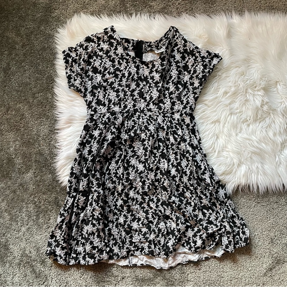 Vintage Black & White Floral Babydoll Dress